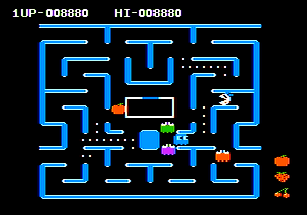 Ms. Pac-Man Apple II Screenshot: Only a few dots left...