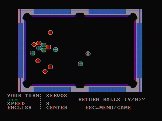 Rack 'em Up IBM PC/Compatibles Screenshot: Scratch! Return balls to previous location?