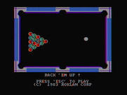 Rack 'em Up for IBM PC/Compatibles - Title screen.