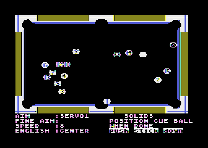 Rack 'em Up Atari 8-bit Screenshot: You can optionally show the number on each ball.