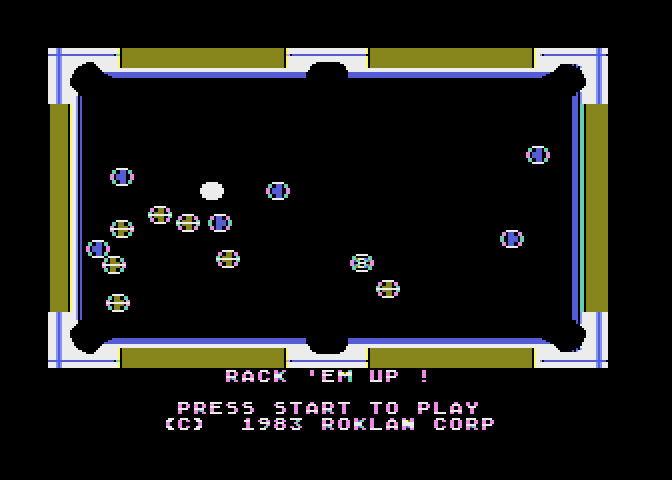 Rack 'em Up Atari 8-bit Screenshot: Title screen and game demo mode.