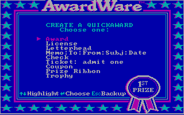 AwardWare IBM PC/Compatibles Screenshot: Create a QuickAward.