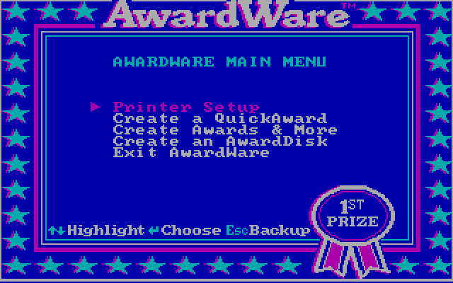 AwardWare IBM PC/Compatibles Screenshot: Main menu.