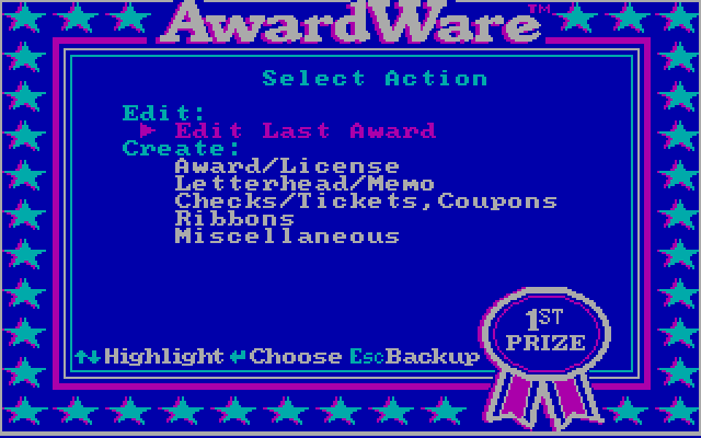 AwardWare IBM PC/Compatibles Screenshot: Awards main menu.