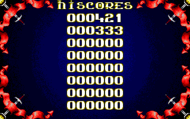 Demon Blue IBM PC/Compatibles Screenshot: High scores.
