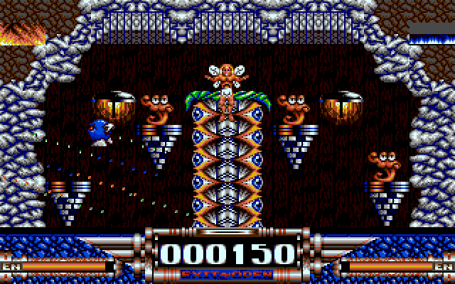 Demon Blue IBM PC/Compatibles Screenshot: Some creatures can be destroyed when you jump on them.