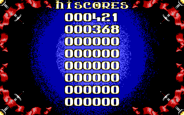 Demon Blue IBM PC/Compatibles Screenshot: High scores.