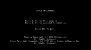 Space Vegetables for IBM PC/Compatibles - Starting screen; run the game, or calibrate the joystick first?