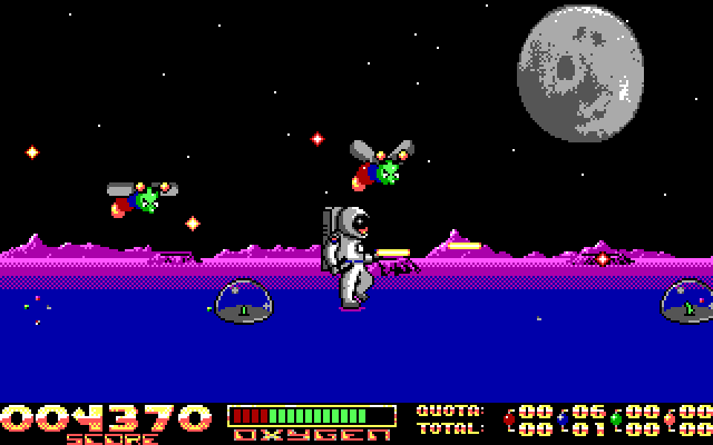 Space Vegetables IBM PC/Compatibles Screenshot: Watch out for attacks from behind!