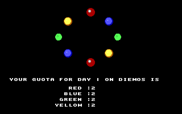 Space Vegetables IBM PC/Compatibles Screenshot: The daily quota becomes more complicated as the game progresses.