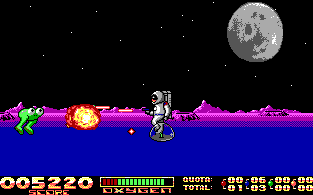 Space Vegetables IBM PC/Compatibles Screenshot: One enemy destroyed, many to go!