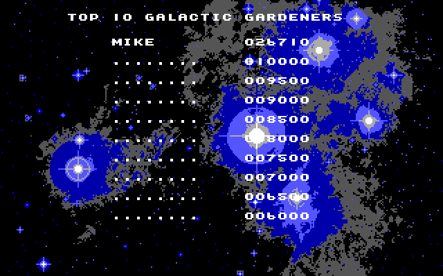 Space Vegetables IBM PC/Compatibles Screenshot: The high score table.