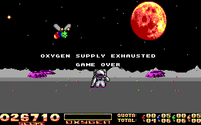 Space Vegetables IBM PC/Compatibles Screenshot: Game over.