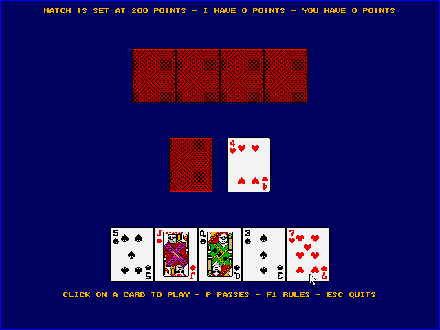 Crazy Eights IBM PC/Compatibles Screenshot: The score is still 0 - 0.