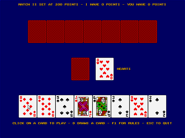 Crazy Eights IBM PC/Compatibles Screenshot: Starting a game of Crazy Eights.