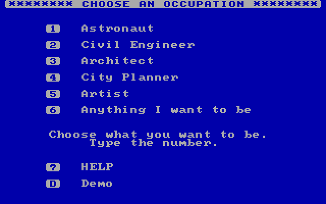 I Can Be Anything IBM PC/Compatibles Screenshot: The main menu.