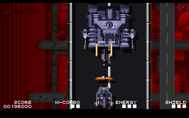 Highway Hunter IBM PC/Compatibles Screenshot: The first end of level boss.