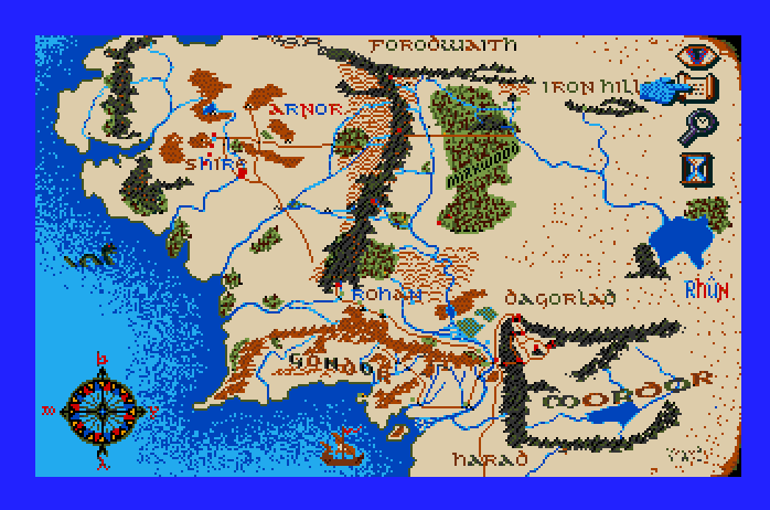 J.R.R. Tolkien's War in Middle Earth Apple IIgs Screenshot: The map of middle earth.