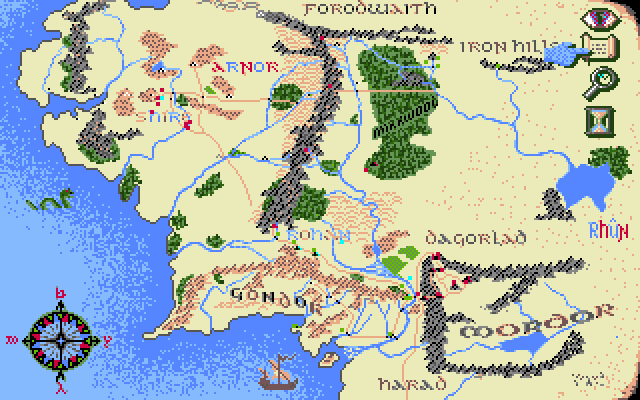 J.R.R. Tolkien's War in Middle Earth IBM PC/Compatibles Screenshot: World map; you can zoom in to different areas from here.