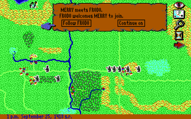 J.R.R. Tolkien's War in Middle Earth IBM PC/Compatibles Screenshot: Continue following Frodo, or split up?