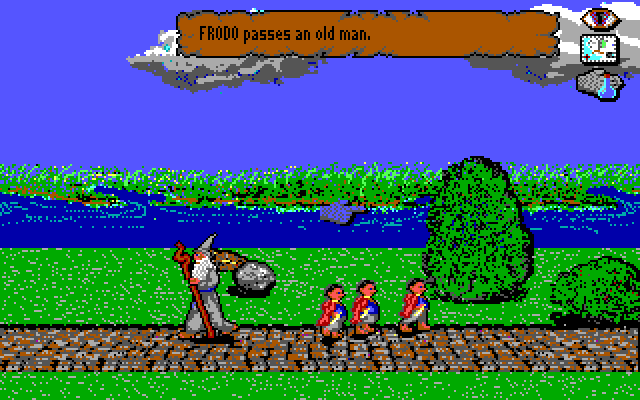 J.R.R. Tolkien's War in Middle Earth IBM PC/Compatibles Screenshot: Frodo passes an old man...