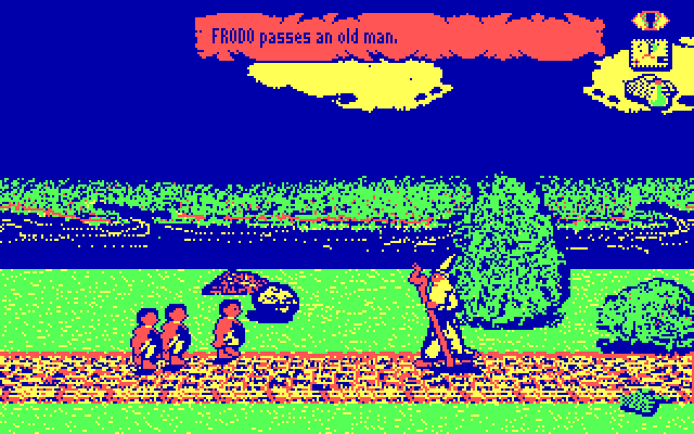 J.R.R. Tolkien's War in Middle Earth IBM PC/Compatibles Screenshot: Frodo passes an old man.
