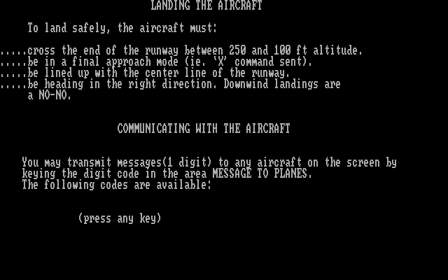 Air Traffic Controller IBM PC/Compatibles Screenshot: How to land the aircraft.