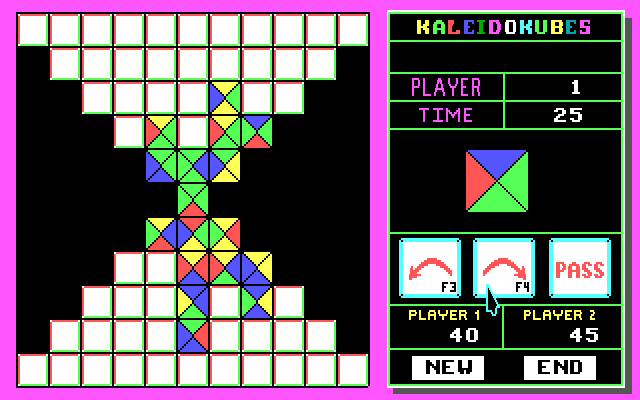 KaleidoKubes IBM PC/Compatibles Screenshot: Starting an hour glass shaped board.