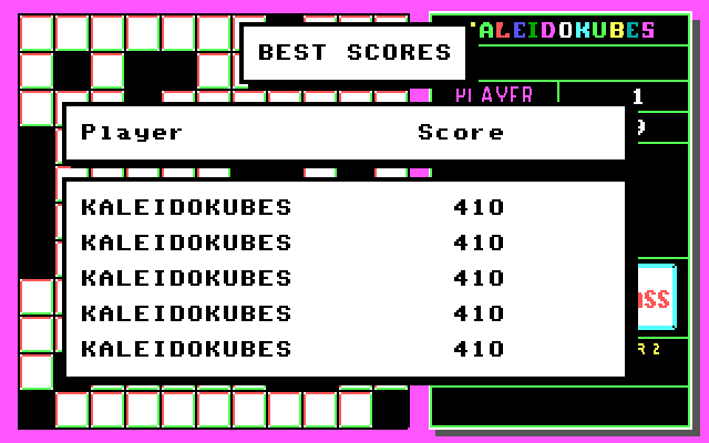 KaleidoKubes IBM PC/Compatibles Screenshot: High scores.