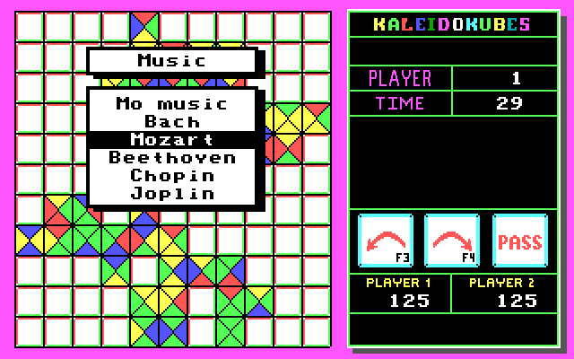 KaleidoKubes IBM PC/Compatibles Screenshot: You can choose the type of background music you would like.