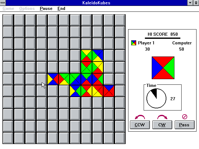 KaleidoKubes Windows 3.x Screenshot: Playing the game on an easy board.