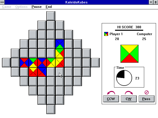 KaleidoKubes Windows 3.x Screenshot: The game boards come in different shapes, such as this diamond.