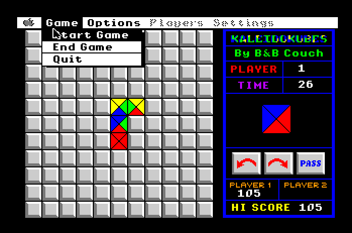 KaleidoKubes Apple IIgs Screenshot: The game menu.