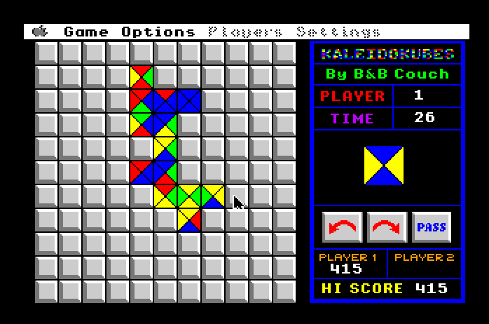 KaleidoKubes Apple IIgs Screenshot: Placing pieces on the board...