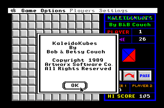 KaleidoKubes Apple IIgs Screenshot: About this game.