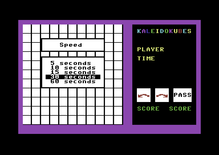 KaleidoKubes Commodore 64 Screenshot: Game settings menu.