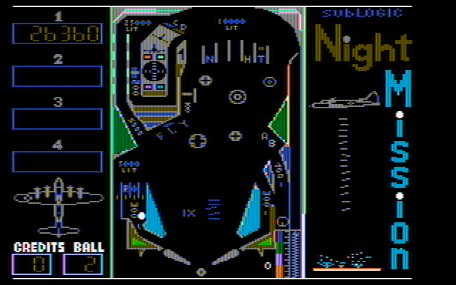 Night Mission Pinball IBM PC/Compatibles Screenshot: The ball heads down the path on the left...