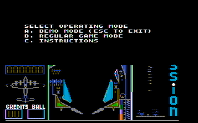 Night Mission Pinball IBM PC/Compatibles Screenshot: Select operating mode.