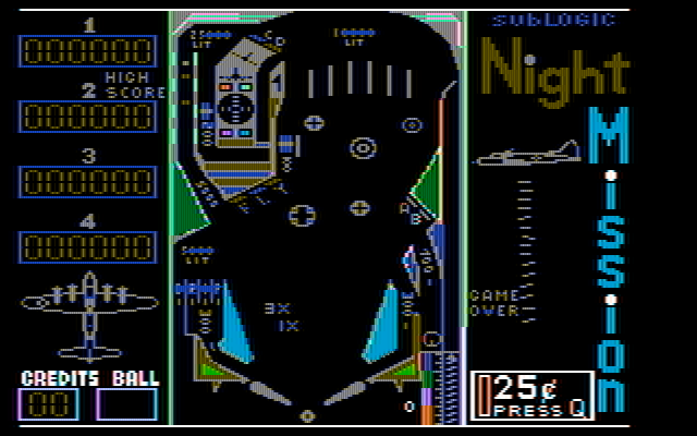 Night Mission Pinball IBM PC/Compatibles Screenshot: Press "Q" to insert a quarter.
