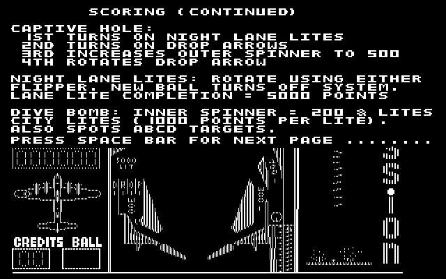 Night Mission Pinball IBM PC/Compatibles Screenshot: One of the game instruction screens.