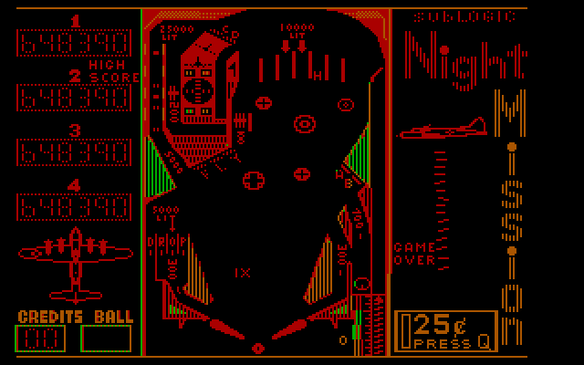 Night Mission Pinball IBM PC/Compatibles Screenshot: Press "Q" to insert a coin.