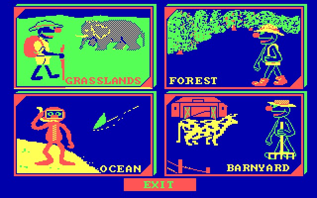 Grover's Animal Adventures IBM PC/Compatibles Screenshot: The main menu.