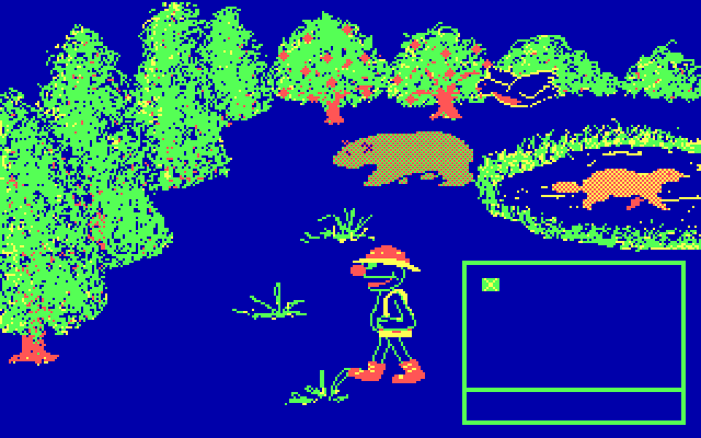 Grover's Animal Adventures IBM PC/Compatibles Screenshot: Placing some animals in the forest.