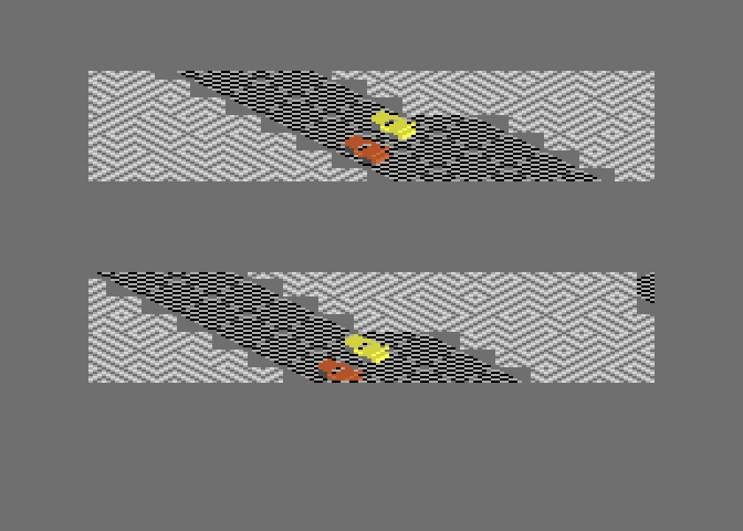 Racing Destruction Set Atari 8-bit Screenshot: Racing by the beach...