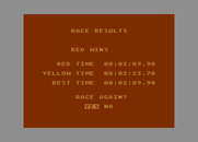 Racing Destruction Set for Atari 8-bit - The red car wins!