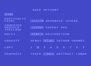 Racing Destruction Set for Atari 8-bit - Race options.