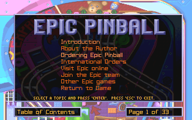 Cyborgirl IBM PC/Compatibles Screenshot: Epic Pinball readme screen.