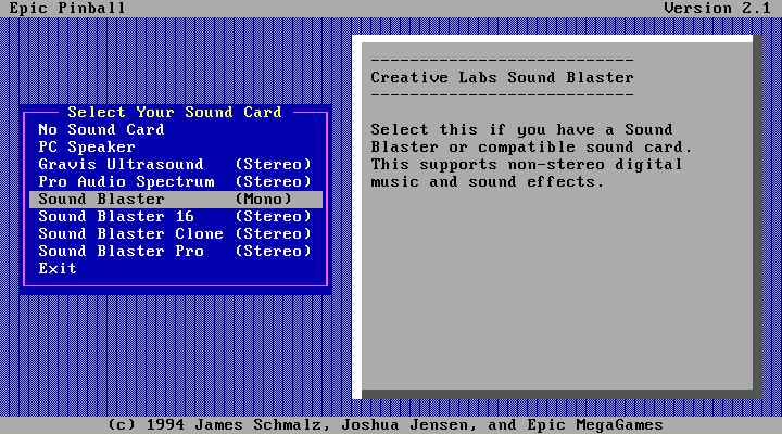 Cyborgirl IBM PC/Compatibles Screenshot: Sound card selection meu.