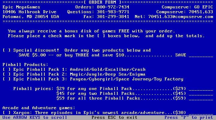 Cyborgirl IBM PC/Compatibles Screenshot: Game order form.