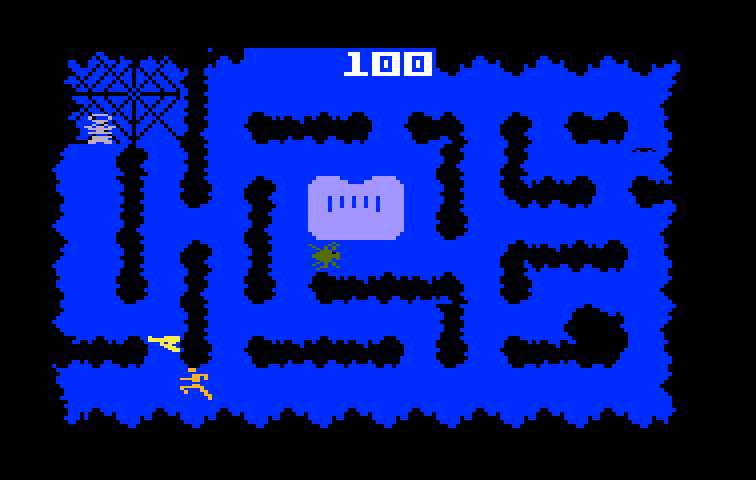 Night Stalker Intellivision Screenshot: Running to pick up the gun.